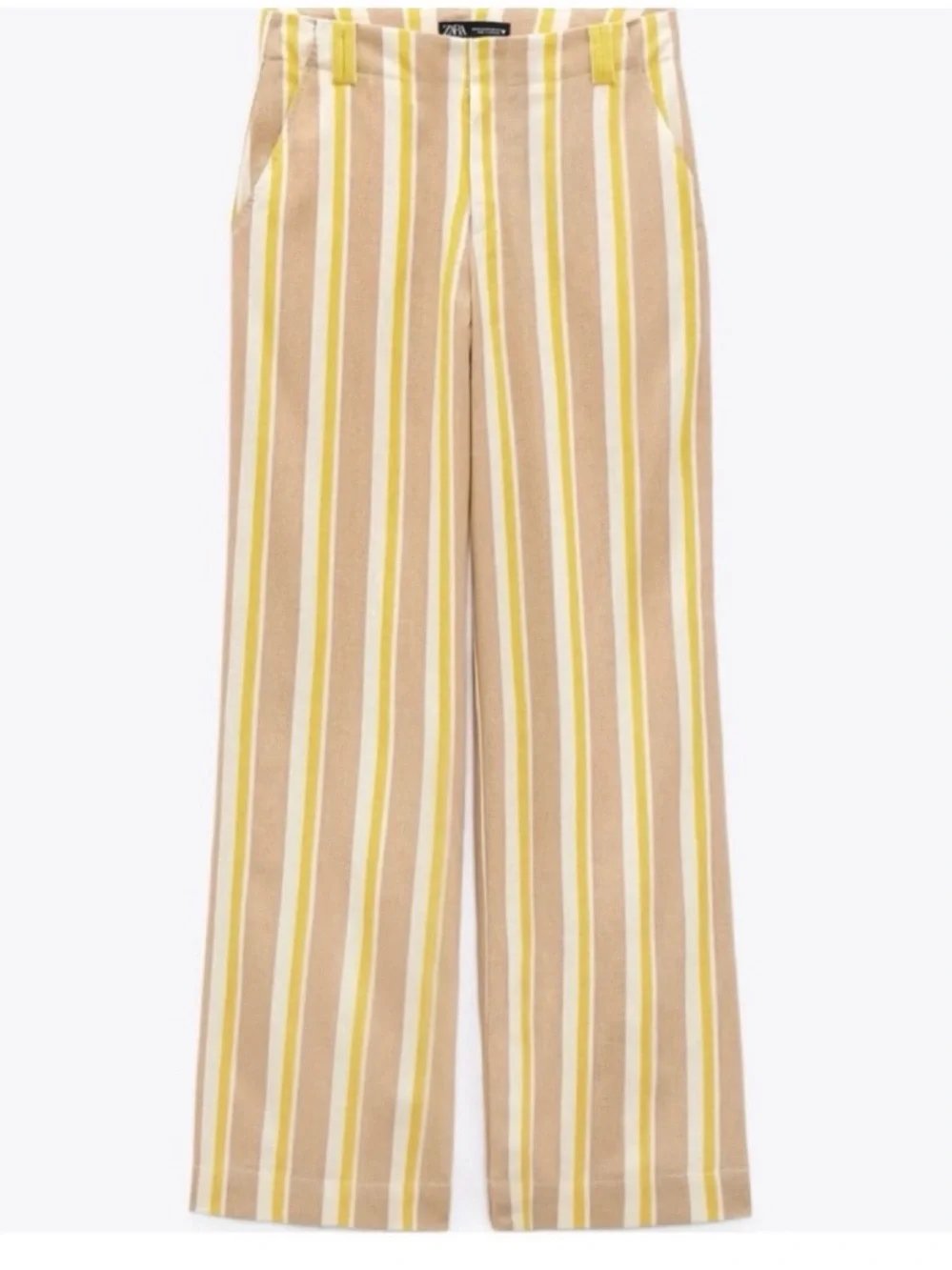 ZARA Striped Linen Blend Wide-Leg Trousers in Beige and Yellow! 🐚